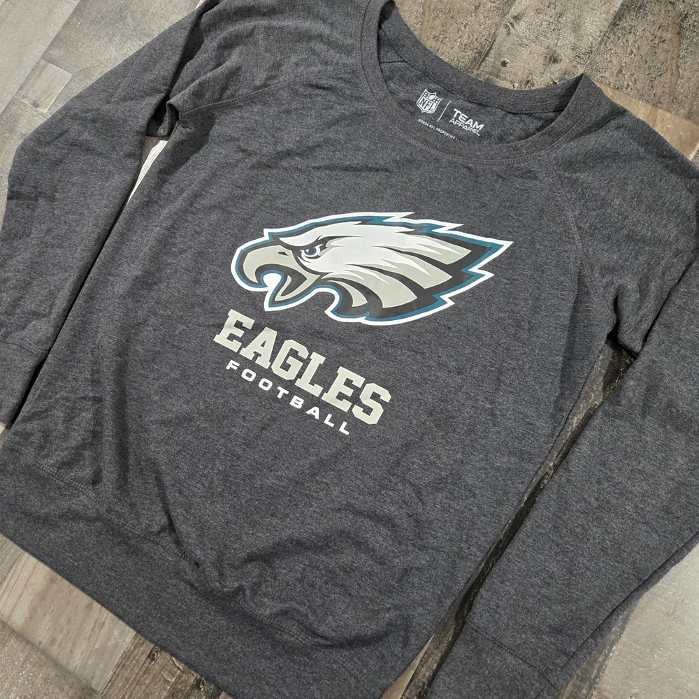 NFL Team Apparel Philadelphia Eagles Womens Scoop Neck Raglan Sweatshirt Gray M
